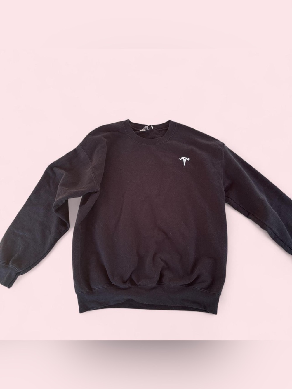 Tesla Black Crewneck Sweatshirt for Men with White Logo